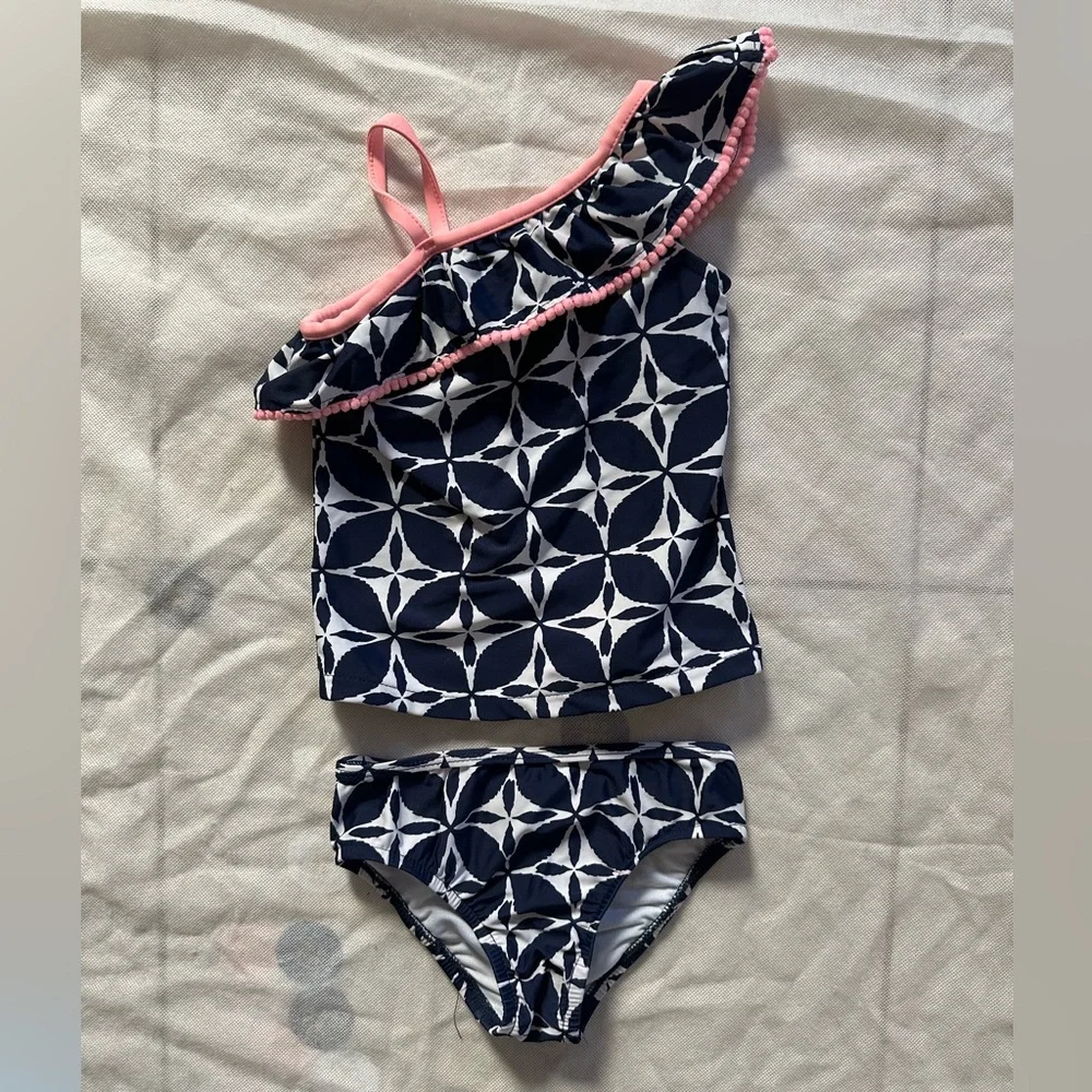 Carter’s Geometric Print Ruffle Tankini Navy/White Girls Size 3T Swimsuit Bikini
